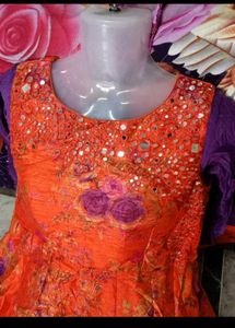 Orange Floral Anarkali Kurta