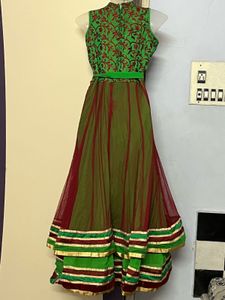 Green &amp; Maroon Anarkali Dress
