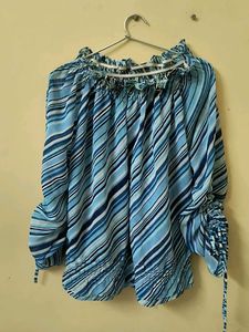 Blue Striped Off-the-Shoulder Blouse