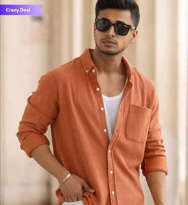 Orange Corduroy Casual Shirt