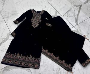 Premium Navy Blue Velvet Elegant Kurta Set