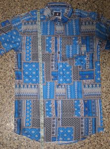 Bold Blue Patchwork Print Short-Sleeve Shirt