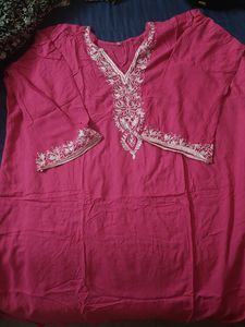 Unused Cotton Kurta With White Embroidery