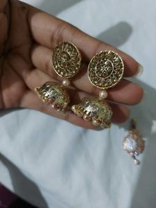 Golden Jhumka Earring And Pendant Charm