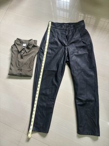 Olive Green Cold Shoulder Shirt And Leather Pant