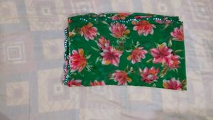 Green Floral Print Saree