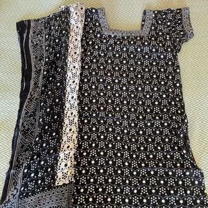 Kurta with Duppatta Black and White Combination