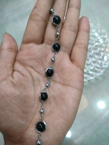 Black Beaded Silver Bracelet
