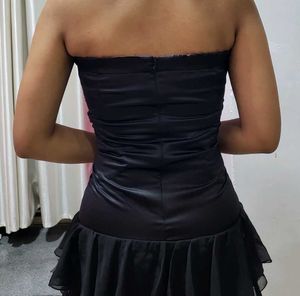 Black Strapless Ruffle Mini Dress