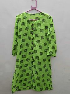 Digital Printed Women Neon Green Kurta