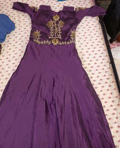 Purple Embroidered Padded Gown