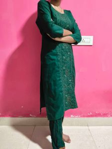 Green Embroidery Kurti Set