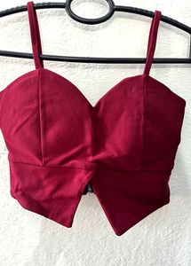 Stylish Maroon Two-Piece Outfit – Crop Top &amp; Skirt