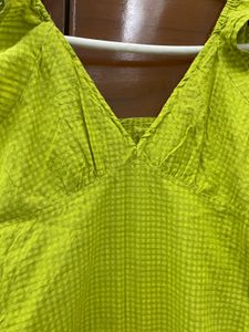Lime Green Checkered Slit sleeveless Midi Dress