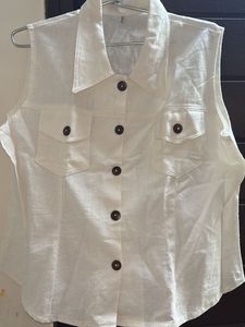 Sleeveless Button-Down Pure linen Top