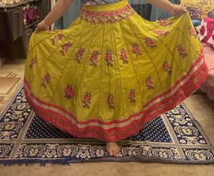 Sequin Embelished Lime Green Floral Kalidar Skirt