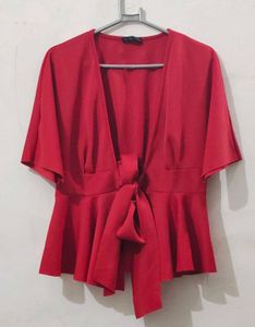 SHIEN Red Tie-Waist Top