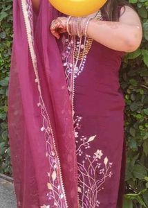 Burgundy Floral Embroidered Salwar Kameez