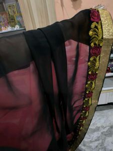 Pink And Black Georgette Saree