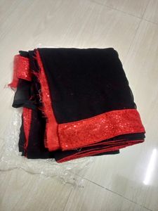 Party Wear Black&amp; Red Sequence Border Saree