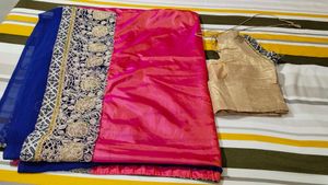 Pink And Blue Sari With Blouse