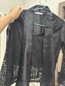 Lace Sleeve Black Blazer
