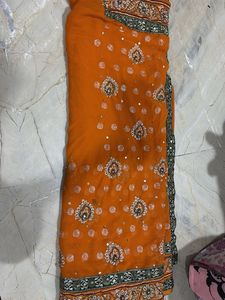 Orange Heavy Saree With Blouse