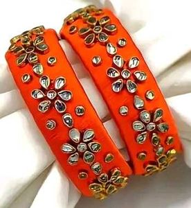 Orange Kundan Bangles