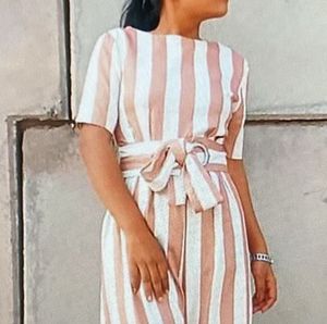 Striped Belted Jumpsuit