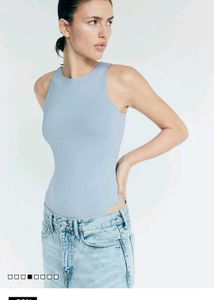 Zara H&amp;M  Sky Blue Cut sleeves Bodysuit Top