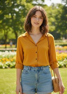 Mustard Button-Down Shirt Top
