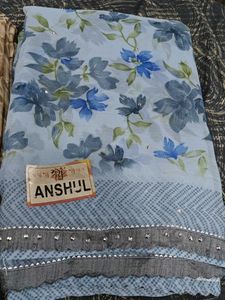 Flower Print Saree With Stone Work
