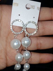 Pearl &amp; Rhinestone Dangle Earrings