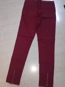 Maroon Zipper Pants With Top