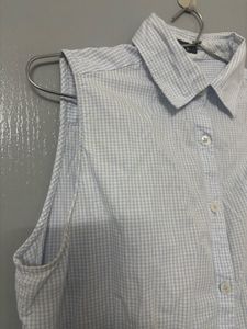 Sleeveless Blue &amp; White Checked Top