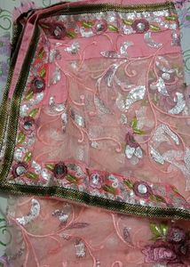 Elegant Peach Floral Saree