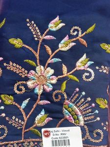 New Pink Saree With NavyBlue CutWork Blouse