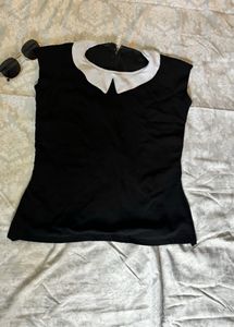 Black Top With White Neck Detailing