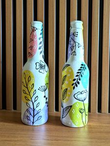 Hand-Painted Floral Decorative Bottles(set Of 2)