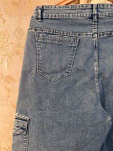 Trendy Wide Leg Cargo Jeans, Waist- 30
