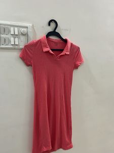 Ribbed Knit Polo Mini Dress