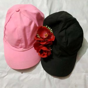 Pink & Black Caps - Flower Detail