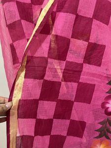 Rose Pink Kota Doriya Painted Suit