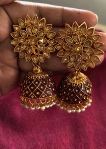 Heavy Golden And Maroon Jhumka