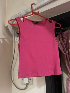 Pink Ribbed Cutout Tank Top