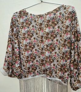 Floral Print Ladies Fancy Poncho Style Top