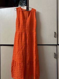 Orange Eyelet Midi Dress