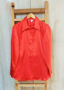 Red Partyware Satin Shirt Size-38- Length 29 Inch