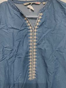 Denim Embroidered Top