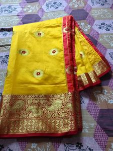 Beautiful Festive Saree With Red Border